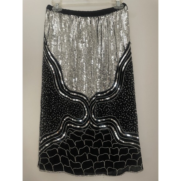 Judith Ann Creations Dresses & Skirts - Vintage Judith Ann Creations‎ M Skirt Gadsby Black Silk Sequin 20s Flapper NYE